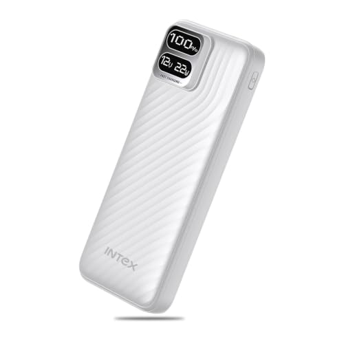 Image of Intex Strong Storm 10K Poly 10000mAh Power Bank with 22.5W Fast Charging, PD & QC Support, Type-C Input /Output, Dual USB Ports, Digital Display, Multi-Protection Portable Charger (White)