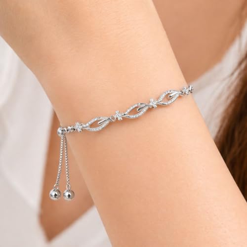 Image of Nilu's Collection Rose Gold Plated American Diamond Crystal Contemporary Bracelet Jewellery with Adjustable Pull-Chain Bracelet for Women & Girls