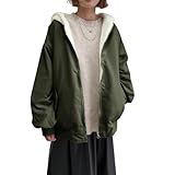 [Sulliwayu] アウター レディース ダウンコート リバーシブ ル中綿ジャケット 秋服 冬服 ショート丈 フッド付き 裏起毛 おしゃれ 可愛い カジュアル ゆったり 保温性 防寒着 厚手 通勤 通学 秋冬（グリーン,XL）