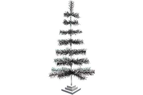 36'' Black & Silver Christmas Tree Retro Style Black And Silver Feather Tinsel Tree 3Ft Christmas Display Table-Top Tree Decorative Holiday Home Decor Centerpiece Xmass Tree #TOP9