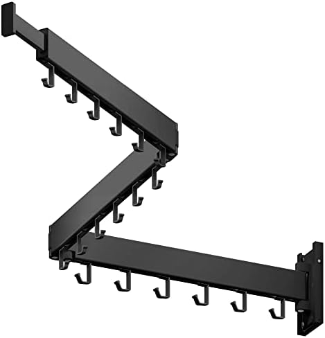 LIENAHU Clothes Drying Rack,Laundry Drying Rack,Clothes Rack Wall Mount,Wall Mounted Clothes Hanger Rack,Laundry Rack Folding,Retractable Clothing Rack,Collapsible Clothes Hanging Rack(Hooks,Black)