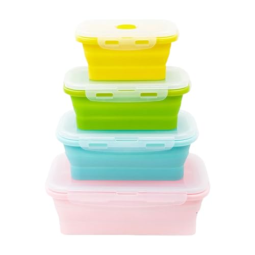 Contenedores de silicona para alimentos, reutilizables, plegables, para preparación de comidas, a prueba de fugas, apilables, mini organizador para sobras, escuela, senderismo, almuerzo, sin hinchazón