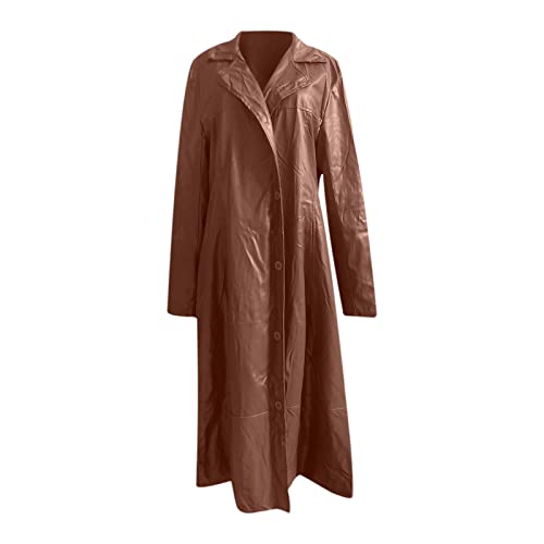 Mens Leather Jacket Long Trench Coat Sale Windbreaker Gothic Faux Leather Steampunk Overcoat Full Length Clearance Winter Casual Outwear Lapel Bomber Motorcycle Coat Biker Jacket UK Plus Size 8-22