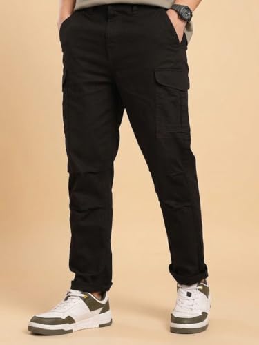 Image of Vogaan Men Cotton Linen Blend Cargo Pants | Mid Rise Regular Fit Casual Trousers | Multi Pocket Utility Bottom Wear | Comfortable Breathable Fabric Travel Outdoor Styling