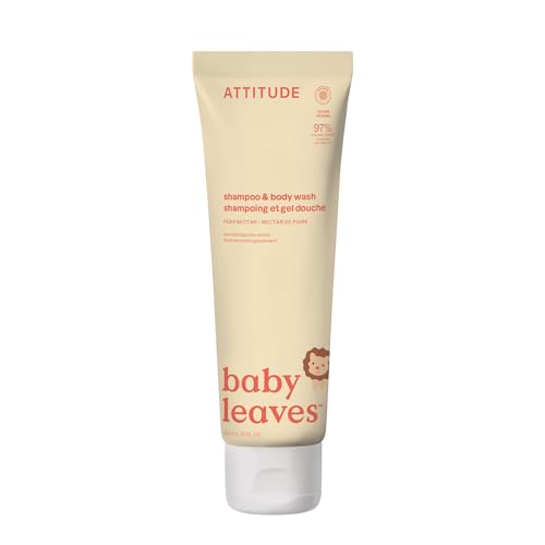 Image of ATTITUDE Baby 2-in-1 Shampoo & Body Wash, EWG Verified, Dermatologically Tested, Vegan, Pear Nectar Scent, 8 Fl Oz