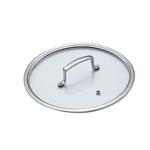 Coperchio di Vetro per pentole, Coperchio in Vetro con Maniglia in Metallo, Bordo in Acciaio Inox, for Forno e lavastoviglie, Trasparente, Argento, 16-26 cm(24cm)