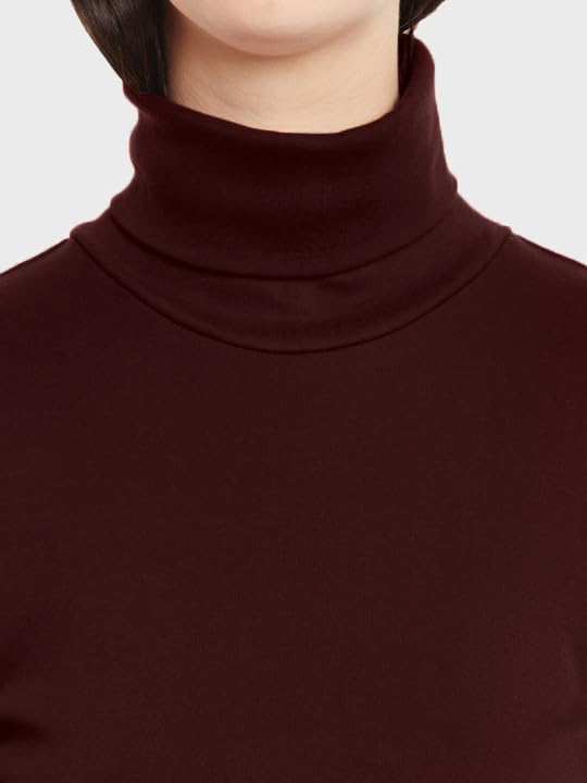 Image of Stylish Black Turtle Neck Cotton Solid Tshirt for Women