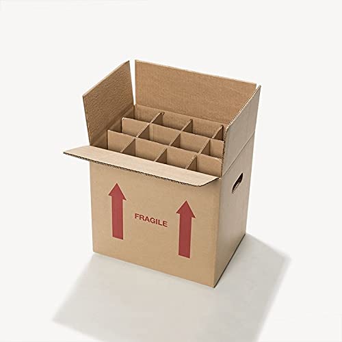 Corrugated Moving and Storage Box for 12 Bottles, Fragile - 10 Pack