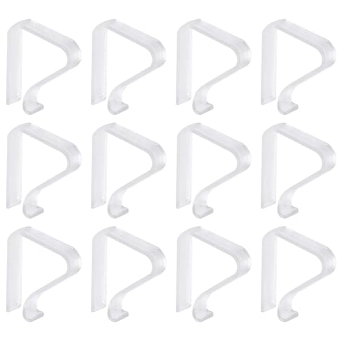 12 Pcs Table Cloth Clips for Outside Tables Plastic Clip Removable Clear Hidden Down Fixingtablecloths Strap Elasticity Fixing Holder for 20mm To 35mm Desk Thickness Camping Picnic Wedding Patio