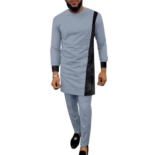 African Clothes for Men Suit Dashiki Outfits Slim Fit Long Sleeve 2 Piece Set Nigerian Wedding Party Attire