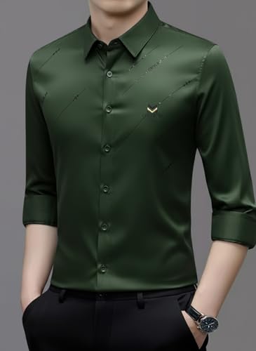 Image of IndoPrimo Men's Premium Satin Shirt for Party, Formal & Casual Wear - Stylish Designer Full Sleeve Shirt for Men