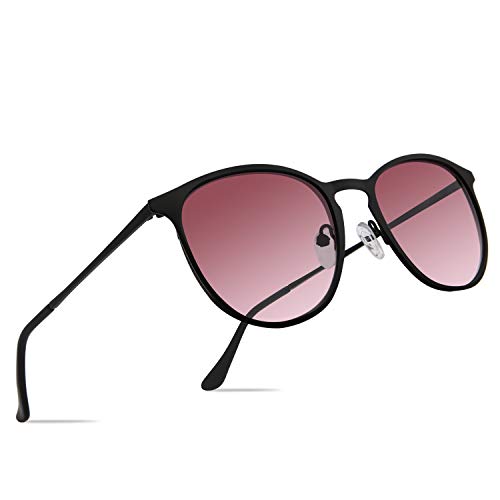 Classic Round Retro Sunglasses UV400 Circle Lens Metal Frame Men Women FW1006 (C6 Black Frame/Purple Red Lens)