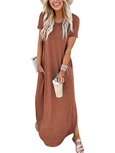 ANRABESS Womens Summer Maxi Dress Short Sleeve Casual Loose Long ...