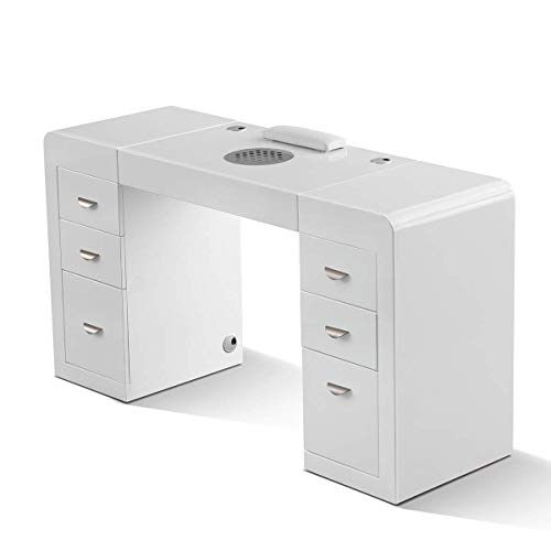 Table professionnelle modulaire de manucure, avec tiroirs, aspirateur à filtre intégré et présentoir à LED pour accessoires et vernis