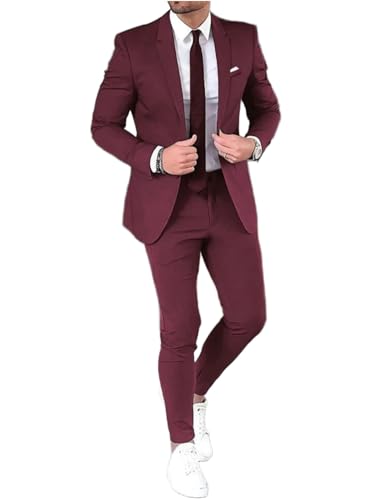 Ulnomio Men's Two Pieces Suit Notch Lapel Single Breasted Button Jacket and Pants Set Groom Work