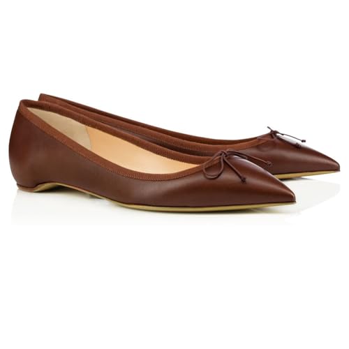 Casual Comfortable Pointed Toe Flat Shoes for Women,Elegant Bow-Knot Slip On Dress Shoes Classic Closed Ballet Low Heel for Work Office & Wedding Party