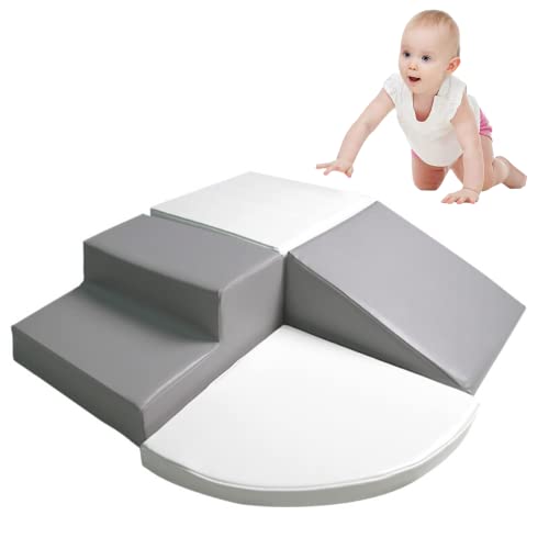 Image of Wonder Space Tiny Climb and Crawl Soft Foam Play Set, Indoor Room Preschool Corner Baby Stage Slide Activity Play Structure, Motor Skills Early Development Gym Toy for Toddlers and Kids, Grey