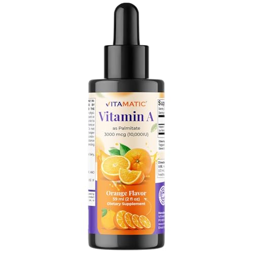 Vitamatic Sugar Free Vitamin A Liquid Drops 10000 IU (3000 mcg) as Retinyl Palmitate - Approximate...