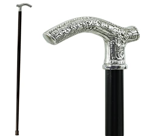 Eleganter, in Italien handgefertigter, robuster Gehstock, 97 cm, Verstellbarer Griff aus schwarzem Holz, Zinn, Silberne Farbe, Liberty Derby für Männer, Frauen, Zeremonie, Geschenk, ältere Menschen Cover
