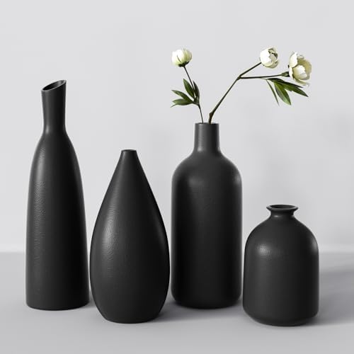 Black Ceramic Vase Set of 4,Modern Minimalist Vase Decor for Book...