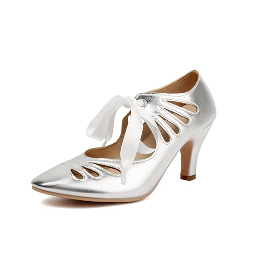 elerhythm Mary Jane Chaussures à lacets pour femme - Bout rond - Vintage des années 1950 - Gatsby - Style rétro des années 1920 - Escarpins victoriens,...