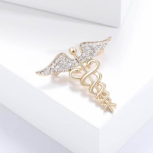 Image of Nurses'day Gift Medical Symbol Caduceus RN Nursing Brooch Pin Badg Medicine Snake Caduceus Nursing Pin for Therapeutist Rhinestone Wing Lapel Pin for Registered Nurse Doctor Rod Of Asclepius Emergency Brooch Jewelry