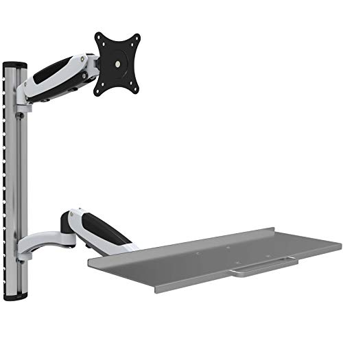 HFTEK FY02WS Monitor Halterung Halter Wandhalterung für Bildschirme von 13 bis 34 Zoll mit VESA75 / 100 – Tastaturablage mit Gasdruckfederarm