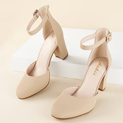 Image of Ankis Closed Toe Heels for Women -Black Nude White Silver Gold Womens Heels Closed Round Toe Chunky Block Pumps Shoes, 3 Inch