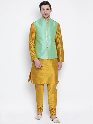 Image of VASTRAMAY Men's Beige Cotton Silk Blend Ethnic Jacket