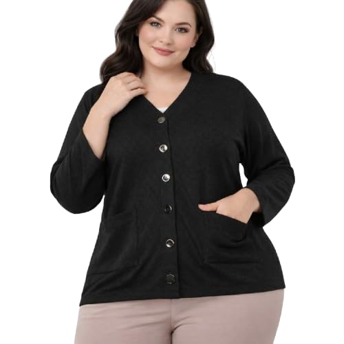 Image of Women's Woolen V-Neck Buttoned Full Sleeve Cardigan, Self Design, Winter Wear Sweater with Front Pockets, Stylish Outdoor and Office Wear