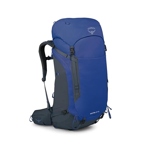 Image of Osprey Kestrel LT 65L Men's Backpacking Backpack, Blue OS | hiking pack, camping gear, overnight trail pack, waterproof raincover, rain cover included, waterproof storage, dry bag