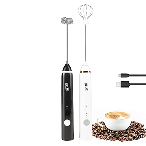 DELM Electric Milk Frother, Coffee Frother, Rechargeable, Drink Mixer, Handheld Frother, Mixer, Kitchen Aid, Hand Mixer, Electric Mixer, USB Rechargeable, Bulletproof