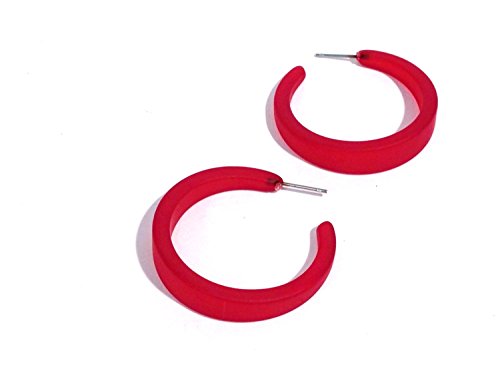 Cherry Red Hoops | Frosted Vintage Lucite Tapered Lola Hoop Earrings - LOLA-RD-2