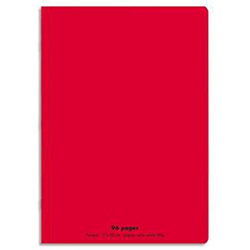 Lot de 10 Cahiers piqûre, 96 pages, Grands carreaux Seyès, Format 24 x 32 cm, Couverture polypro ROUGE