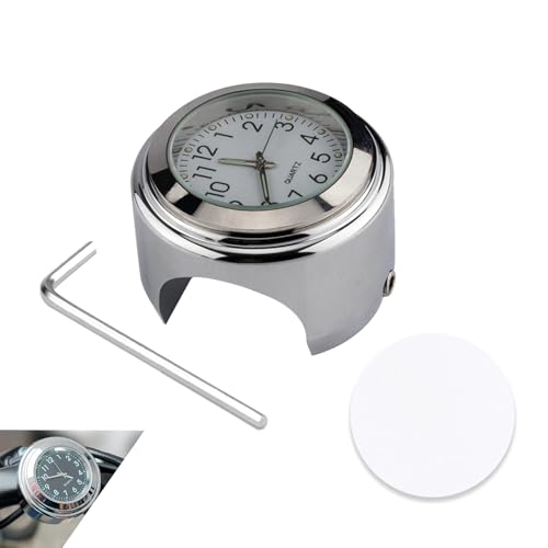 Bicycle Handlebar Clock Motorcycle Car Clock Glow-in-the-dark, Waterproof Bicycle Clock 2.2-2.54 cm Handlebar Universal (Silver White)