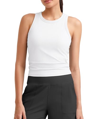 Image of G4Free Workout Tank Tops for Women Slim Fitted Racerback Ribbed Athletic Gym Yoga Tanks Summer Casual