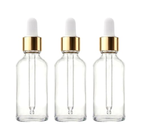 VOW 30 ML Transparent Round Empty Glass Bottle, Glass Dropper, Gold Ring, Silicone White Teat, Refillable, Reusable, Leak Proof for Essential Oils, Perfumes_Pack of 3-image-32
