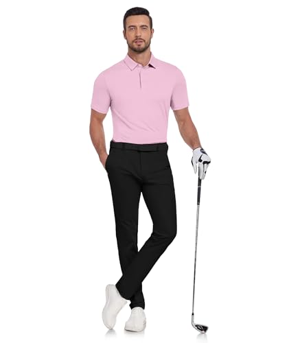 Mens Polo Shirts Short Sleeve Printed Quick‑Dry Golf Tops Pink - image 2