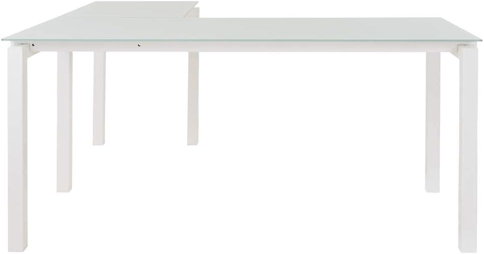Modern White Corner Home Office Desk with Glass Top and Drawer