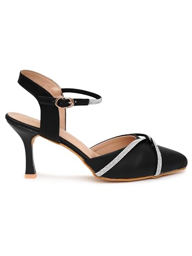 Image of Women's Elevate Heel Sandals Comfortable Cushioned Footbed Adjustable Anti-Slip Outsole Stylish & Elegant Design For Girls /Ladies Black