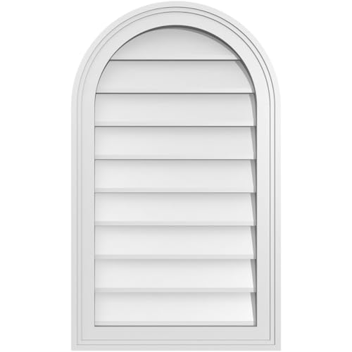 Ekena Millwork GVPRT18X3002SN Round Top Surface Mount PVC Gable Vent, 18"W x 30"H, Factory Primed White by Ekena Millwork - Used condition - US$17.56