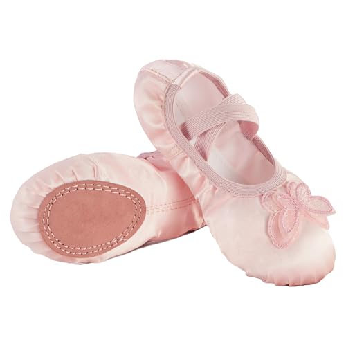 Phineein Enchanting Butterfly Ballet Shoes for Girls Ballerina Flats for Kids Dance - Soft Satin, Split Sole