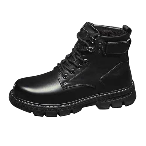Bottes d'hiver montantes contre le froid en cuir noir avec doublure chaude homme