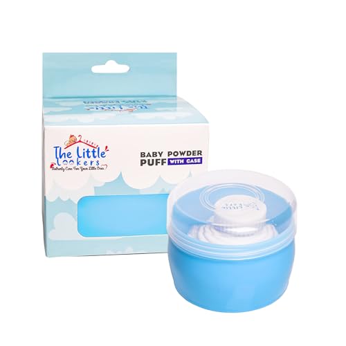 Image of THE LITTLE LOOKERS Portable Baby Skin Care Baby Powder Puff with Box Holder Container for New Born Baby Face and Body (Blue')
