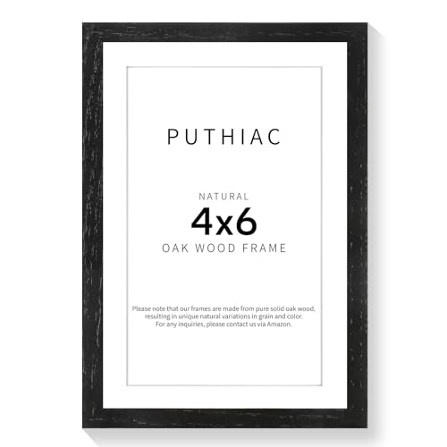 puthiac 4x6 Oak Wood Picture Frame - 4"x6" Photo Frame, 4x6 Picture Frame Wood, Natural Solid Wooden Picture Frames for Wall Art Photo and Prints(1 Pack, Black)