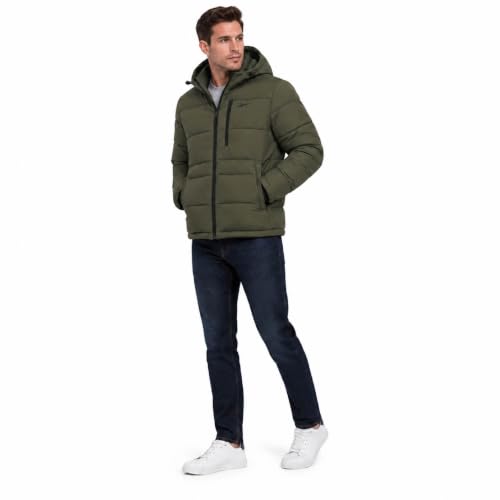 Image of Reebok Mens Quilted Puffer Jacket, Weather Resistant Hooded Winter Coat