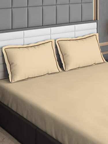 Image of DDECOR - Solids 300TC 100% Cotton Double Bedsheet with 2 Pillow Covers, King Size, Cream