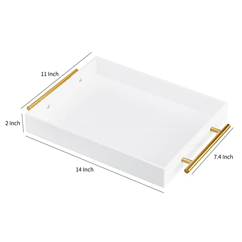 Kevjes Glossy White Acrylic Lucite Serving Tray With Metal Handles,No Need To Assemble,11X14 Inch,Decorative Storage Organizer With Spill-Proof Design,Serving For Coffee,Breakfast,Dinner And More thumb #1
