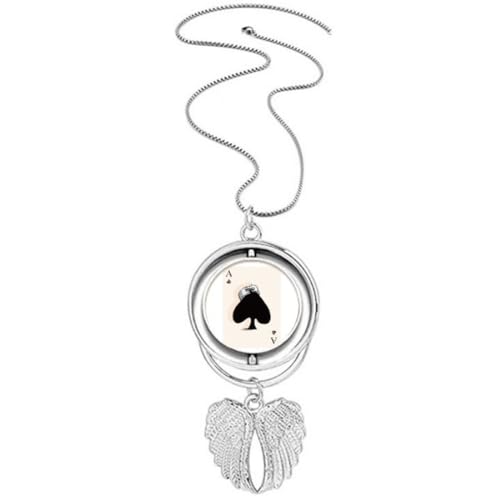 Pendentif carte à jouer ailes d'ange avec finitions gravées et chaîne