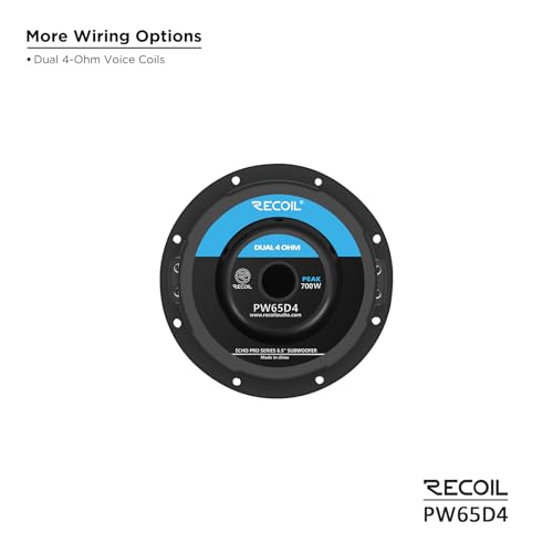 Image of RECOIL PW65D4 6.5-inch Subwoofer, Dual 4-Ohm Voice Coils, 400W Peak Power, 200W RMS
